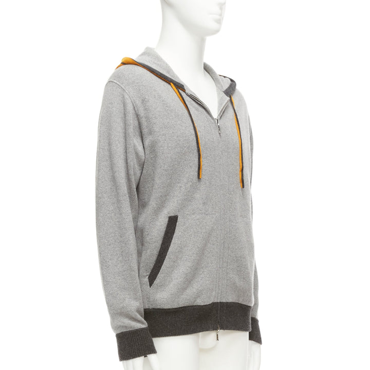 LORO PIANA 100% baby cashmere grey tiger print reversible hoodie zip up M