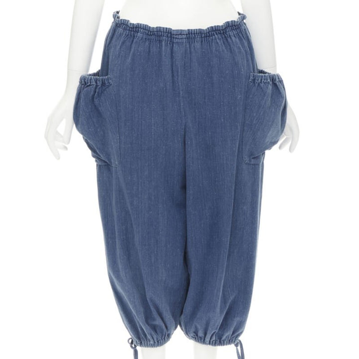 COMME DES GARCONS 1980's Vintage blue washed denim cargo  bubble jeans
