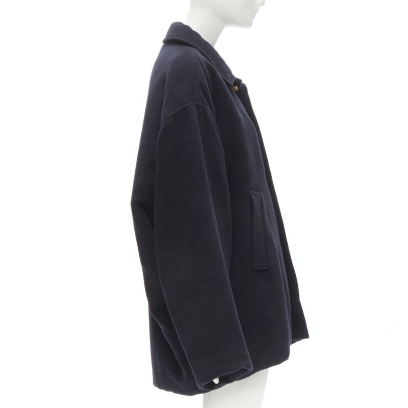 BALENCIAGA DEMNA 2019 navy camel antique gold button cocoon coat FR38 M
