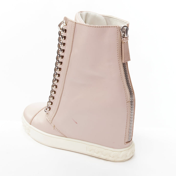 CASADEI pink leather silver chain trim ankle wedge sneakers EU39.5
