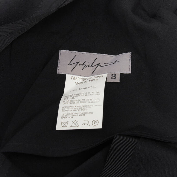 YOHJI YAMAMOTO black wool grosgrain trim waist high waisted wide leg pants JP3 L