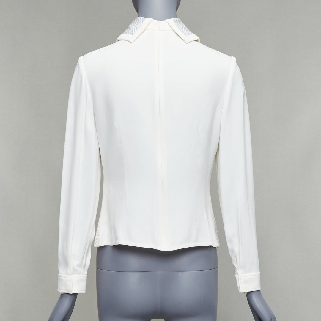 PETER PILOTTO cream wool blend lace dome beaded blouse UK8 S
