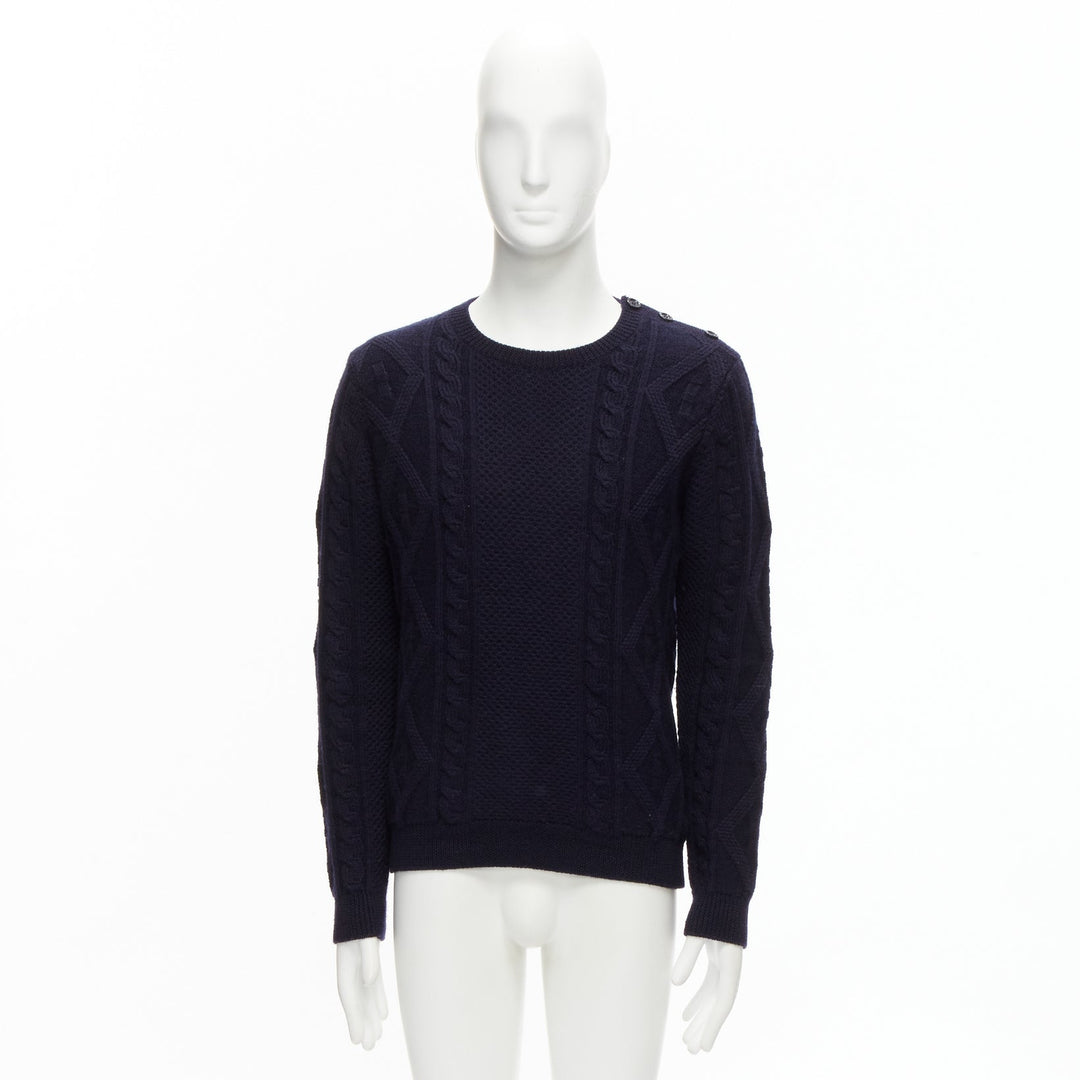APC 100% wool navy blue fisherman cable knit crew neck long sleeve sweater S