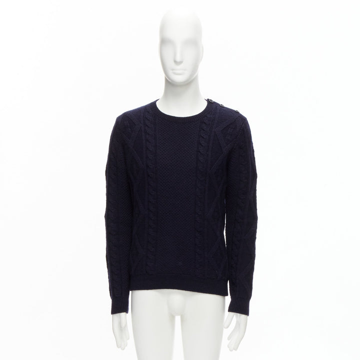 APC 100% wool navy blue fisherman cable knit crew neck long sleeve sweater S