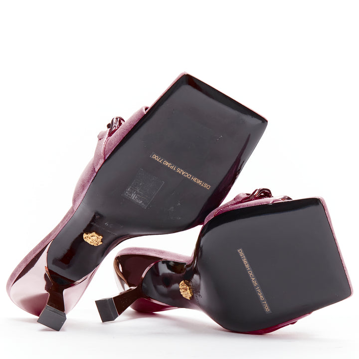 VERSACE Runway pink chunky chain metallic kitten comma heel sandals EU38