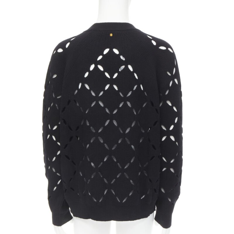 VERSACE 100% wool black diamond cut out Medusa stud sweater EU52 XL