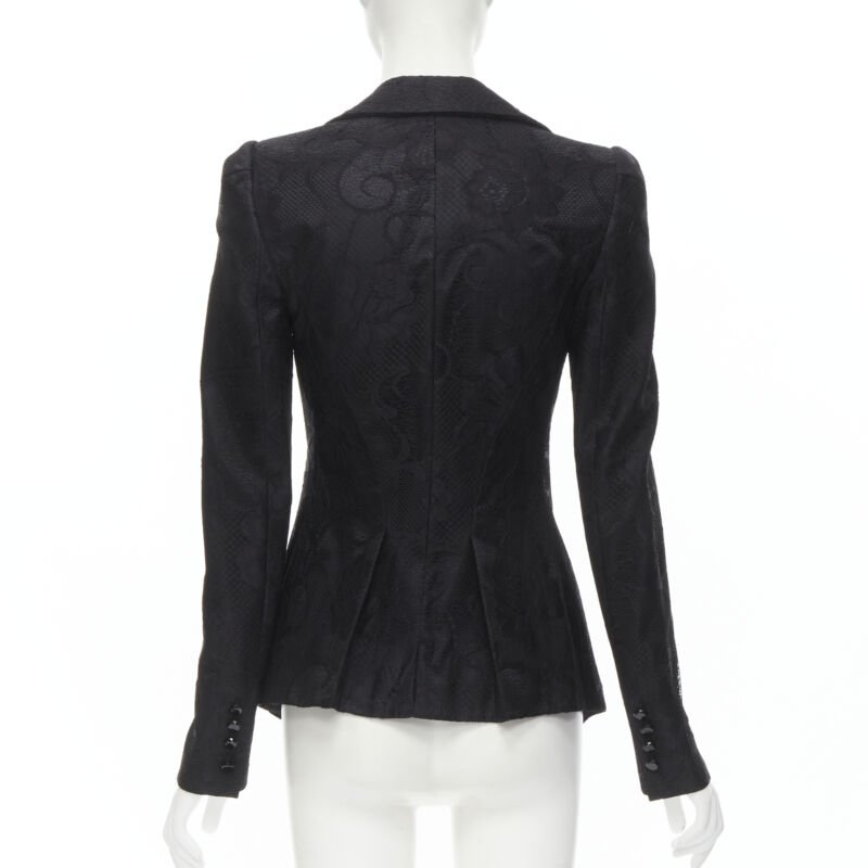 EMPORIO ARMANI black lace jewel cut buttons fitted blazer IT40 S