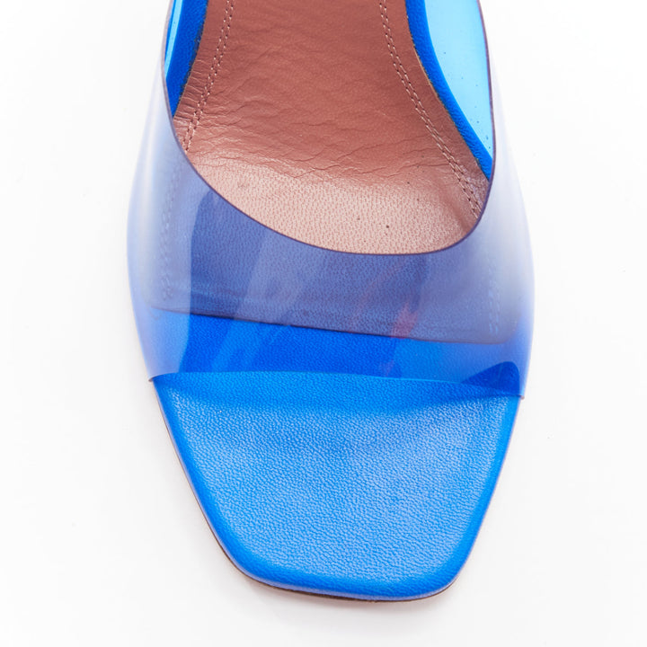 AMINA MUADDI Lupita blue clear PVC spool lucite heel sandal EU37.5