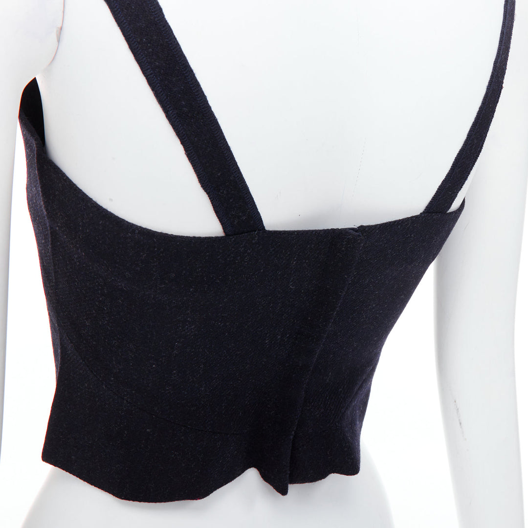 MIU MIU 1998 Vintage Runway fleece wool charcoal grey bustier top IT38 XS