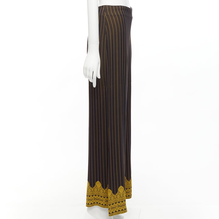 JEAN PAUL GAULTIER FEMME black gold striped logo trim wide leg pants IT40 L