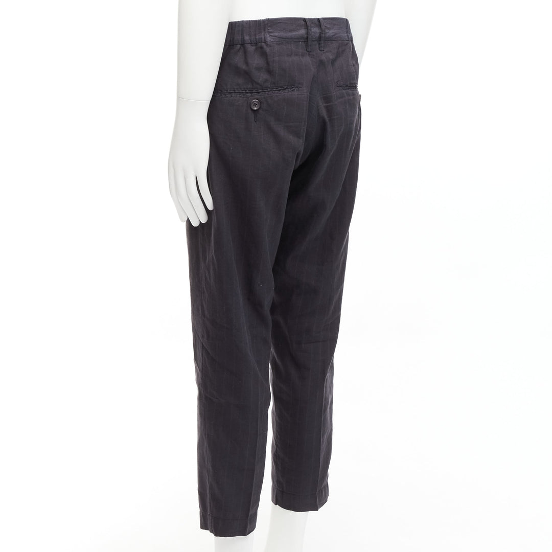 ZIGGY CHEN 2018 grey pinstripes linen ramie cotton tapered cropped pants FR46 S