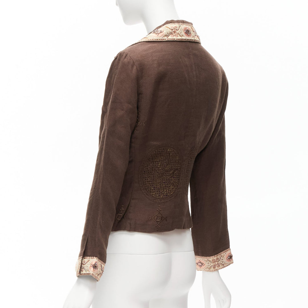 VOYAGE INVEST IN THE ORIGINAL LONDON beige embroidery beaded brown blazer M