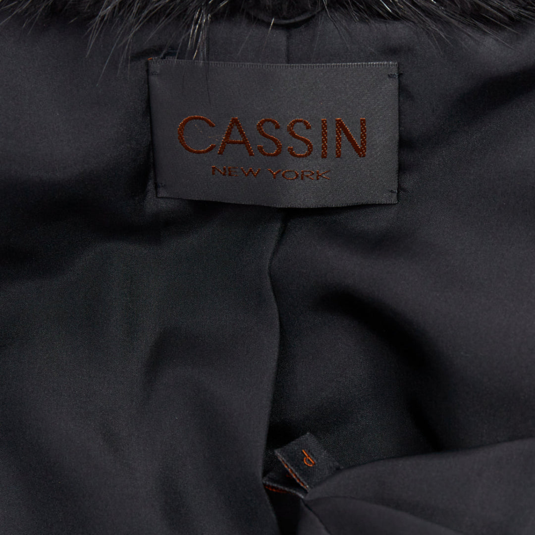 CASSIN NEW YORK black genuine fur pocketed shawl collar vest jacket Sz.P XS