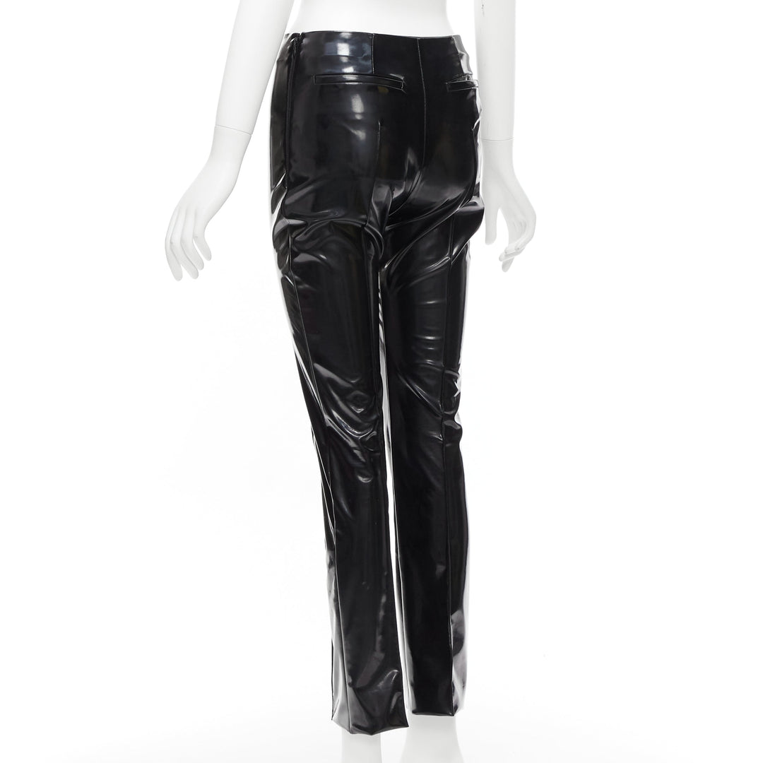 VALENTINO black vinyl pleat front back slit pockets pants S