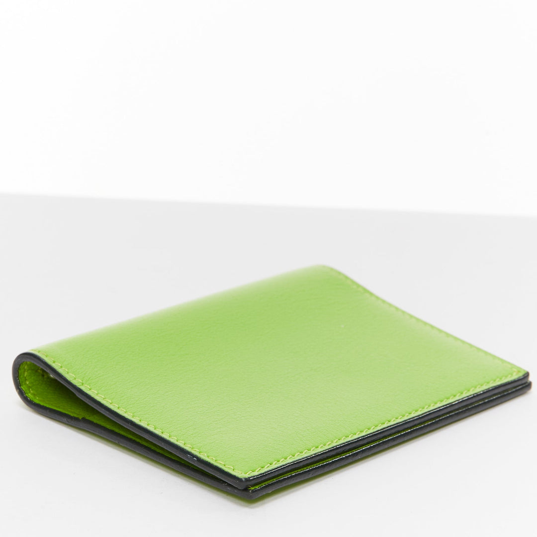 HERMES neon green smooth leather silver hardware bifold cardholder
