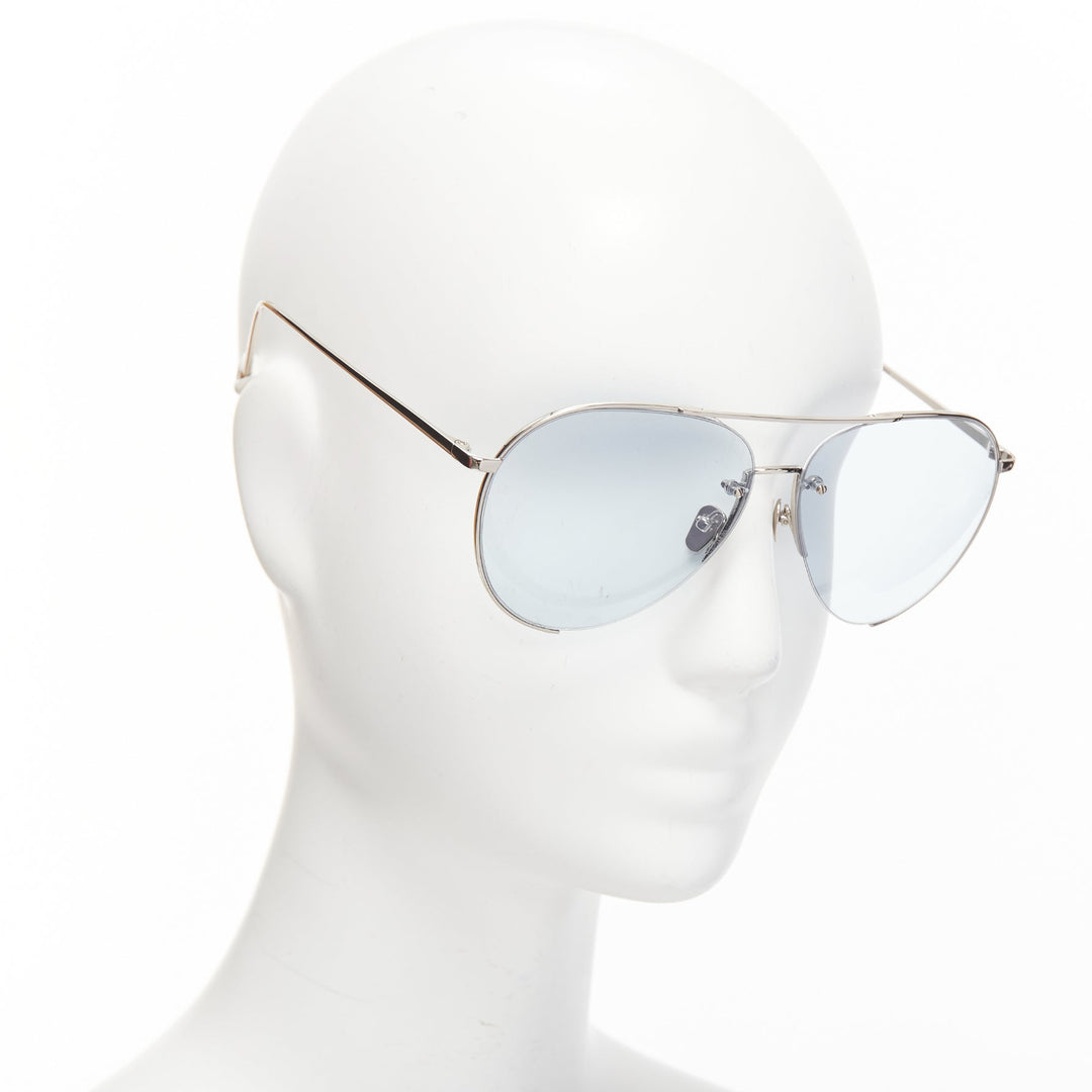 LINDA FARROW LFL624/6 blue lens silver cut out aviator sunglasses