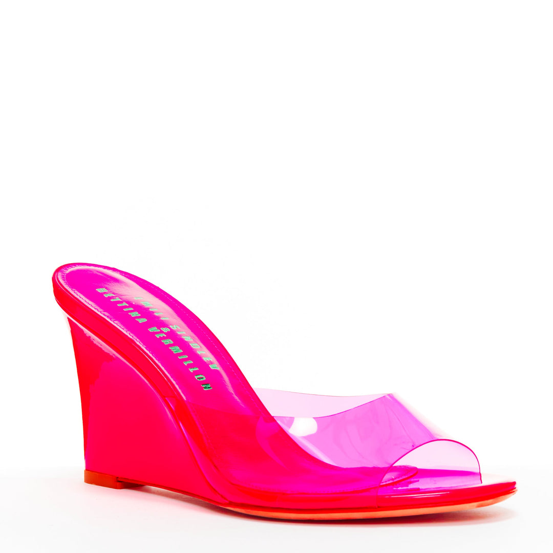 BETTINA VERMILLON Emili Sindlev Britney hot pink PVC wedge mules EU37.5