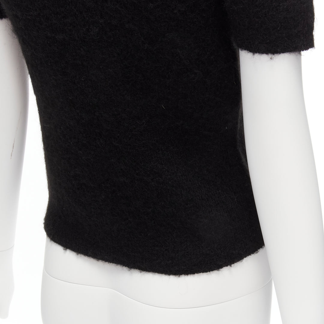 rare MOSCHINO BOUTIQUE black winking cat 3D ears furry cropped sweater IT42 M