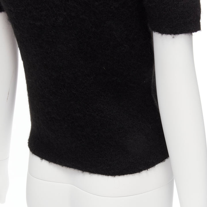 rare MOSCHINO BOUTIQUE black winking cat 3D ears furry cropped sweater IT42 M