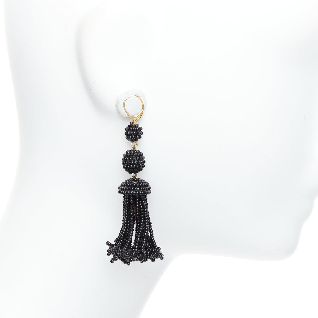 OLD CELINE Phoebe Philo black beaded tassel chandelier earrings