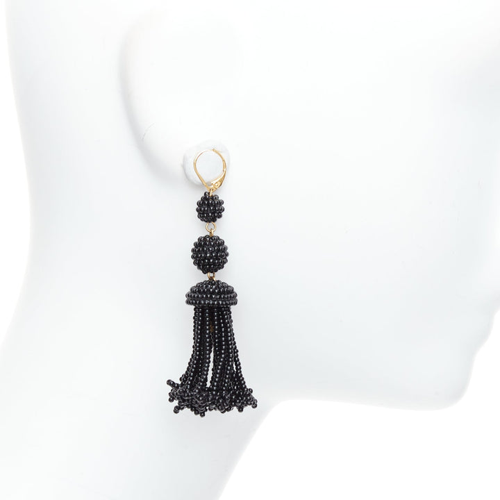 OLD CELINE Phoebe Philo black beaded tassel chandelier earrings
