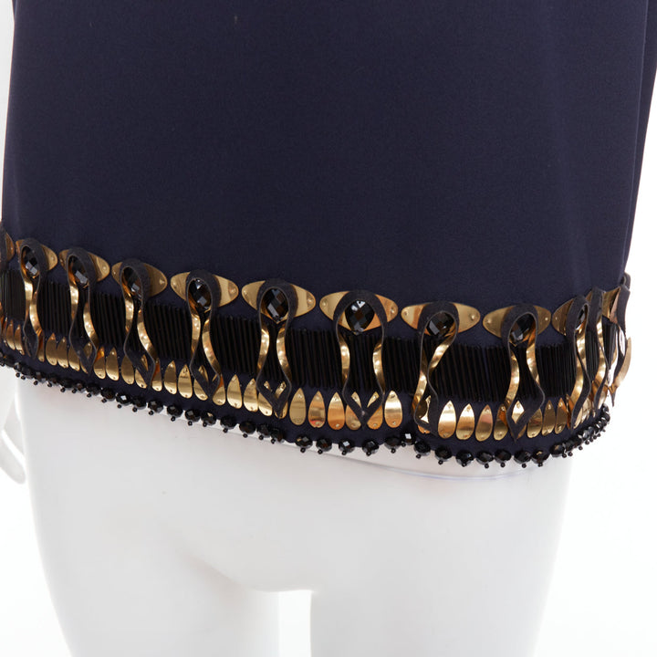 MANISH ARORA gold navy hand crafted 3D embellished top IT38 M