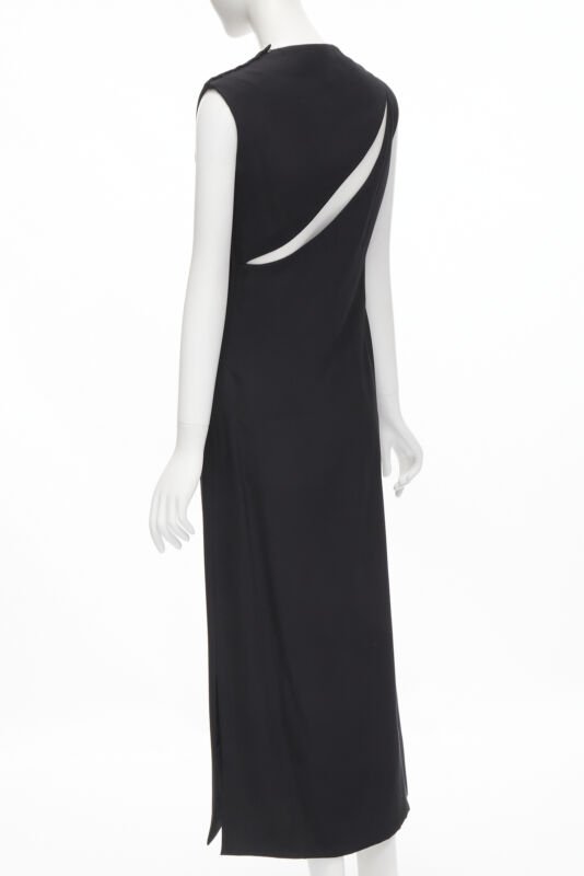 MADAME GRES Haute Couture Paris 1972 black crepe slash slit cut out dress M