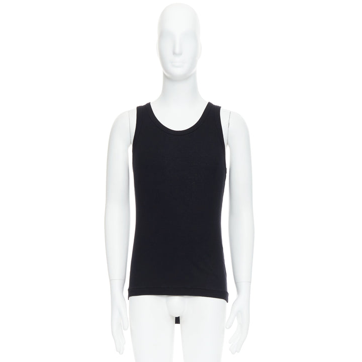 ANN DEMEULEMEESTER black cotton ribbed hi low hem scoop neck tank top M