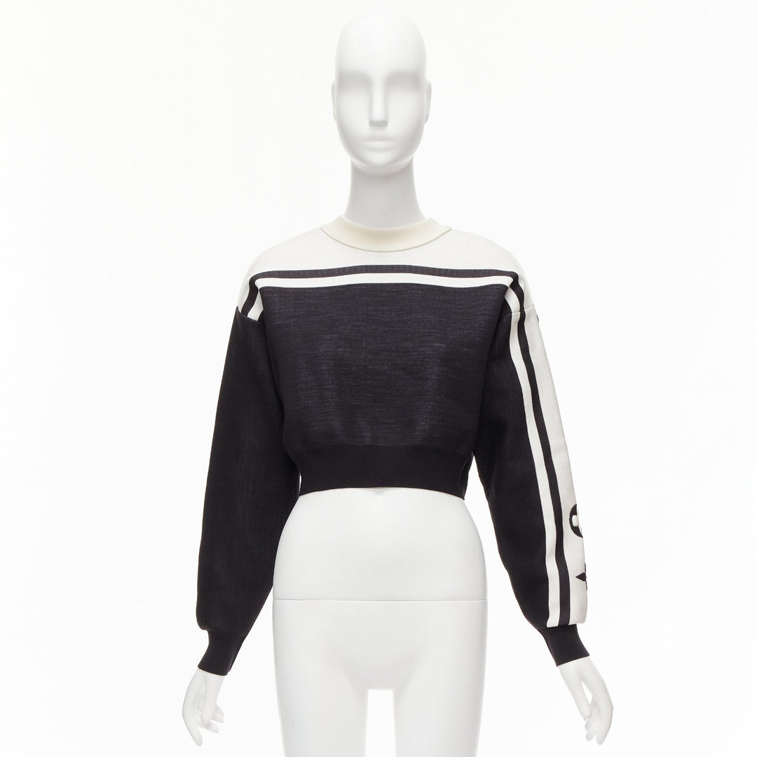 LOUIS VUITTON 2022 Runway black white floral motif cropped sweater XXS