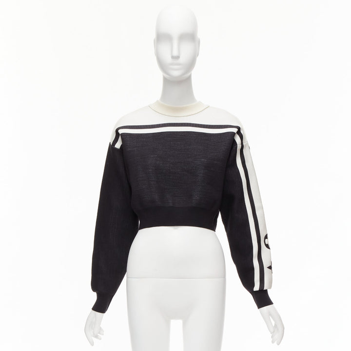 LOUIS VUITTON 2022 Runway black white floral motif cropped sweater XXS