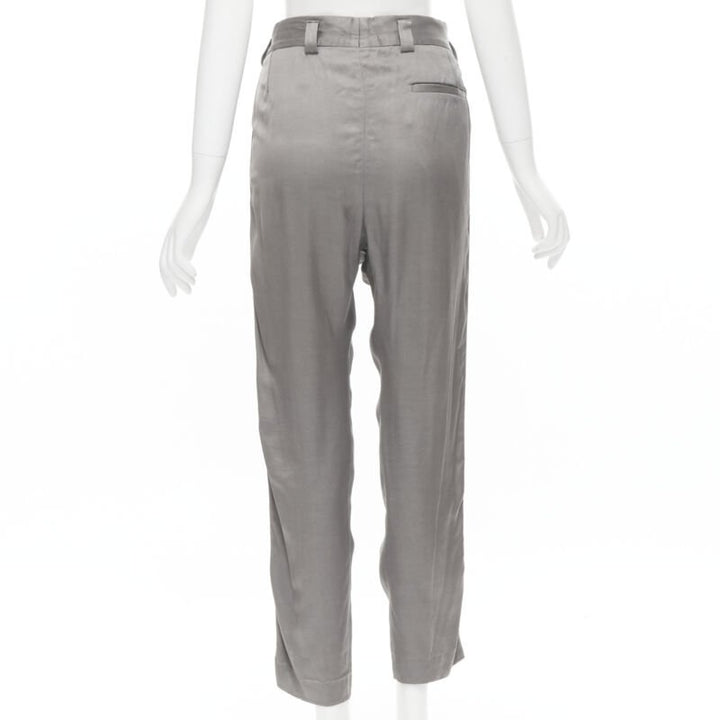 HAIDER ACKERMANN grey rayon dusty pink grosgrain cropped trousers FR38 S