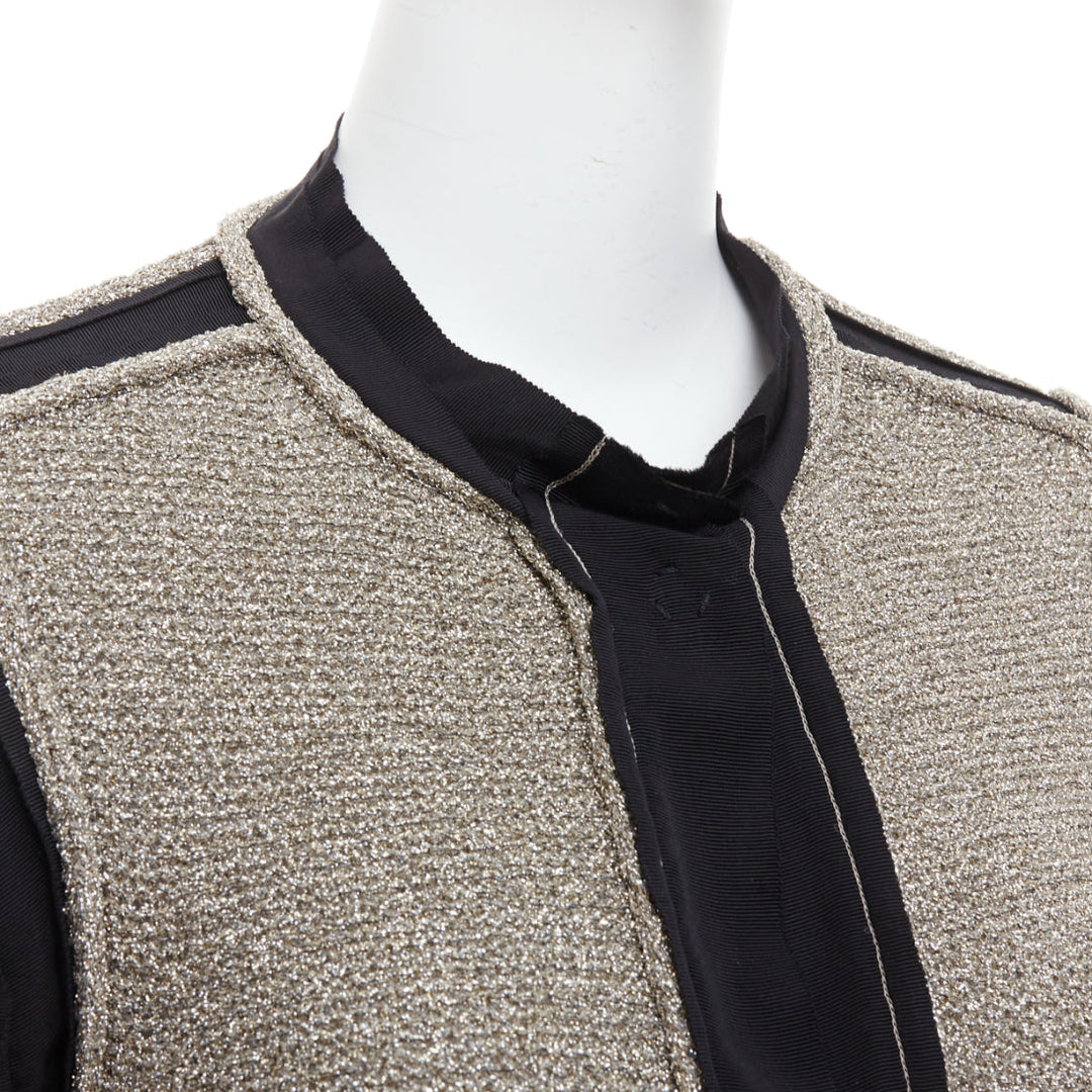 LANVIN 2014 metallic gold black trim long sleeve cardigan S