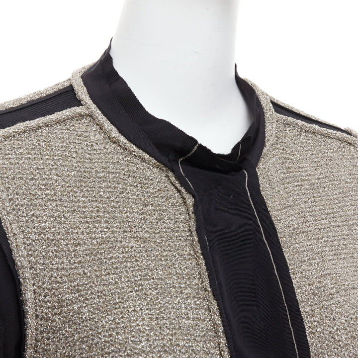 LANVIN 2014 metallic gold black trim long sleeve cardigan S