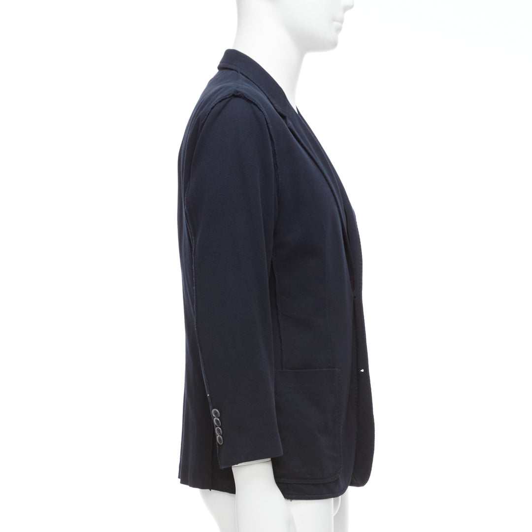 LANVIN navy waffle cotton inside out seams blazer jacket  FR50 L