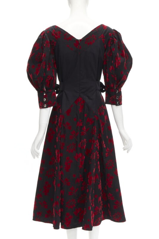 CHOPOVA LOWENA red velvet floral butterfly hook black corset Victorian dress S