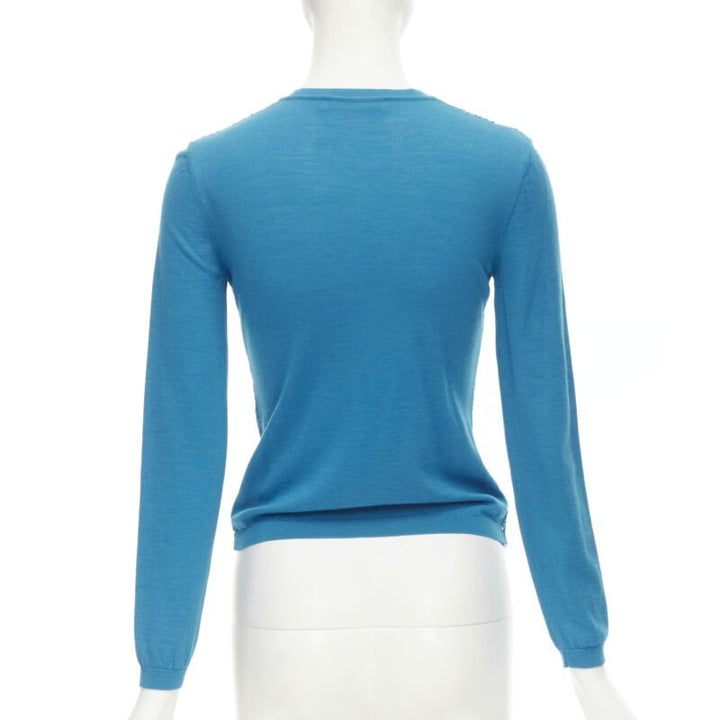 VALENTINO blue floral lace front wool silk cashmere cardigan sweater S