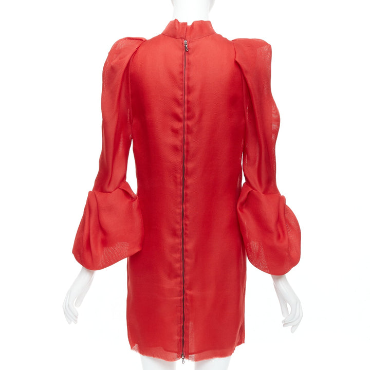 LANVIN 2011 Runway 100% silk red puff sleeve mini dress FR34 XS