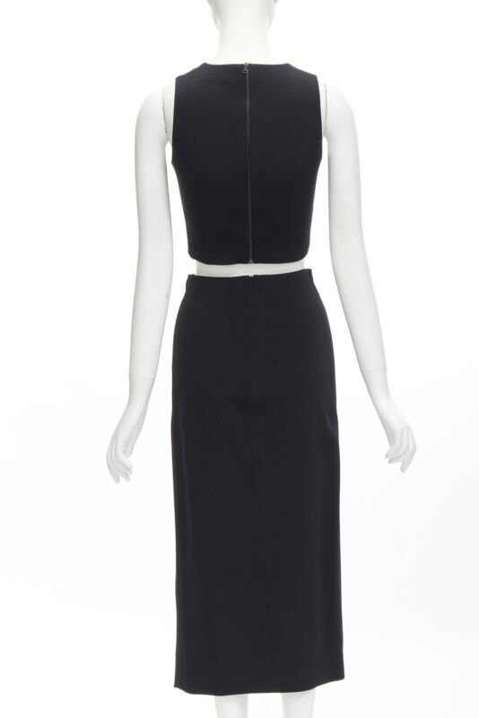 DAVID KOMA silver sequins midriff crop top asymmetric high slit skirt set UK6 XS