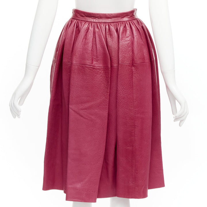 MIU MIU raspberry pink lambskin leather high waist panelled table skirt IT40 S