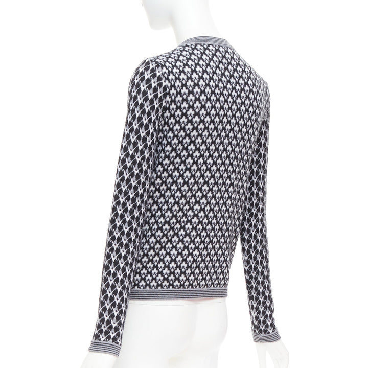 CHANEL black white cashmere velvet buttons crew cardigan FR38 M