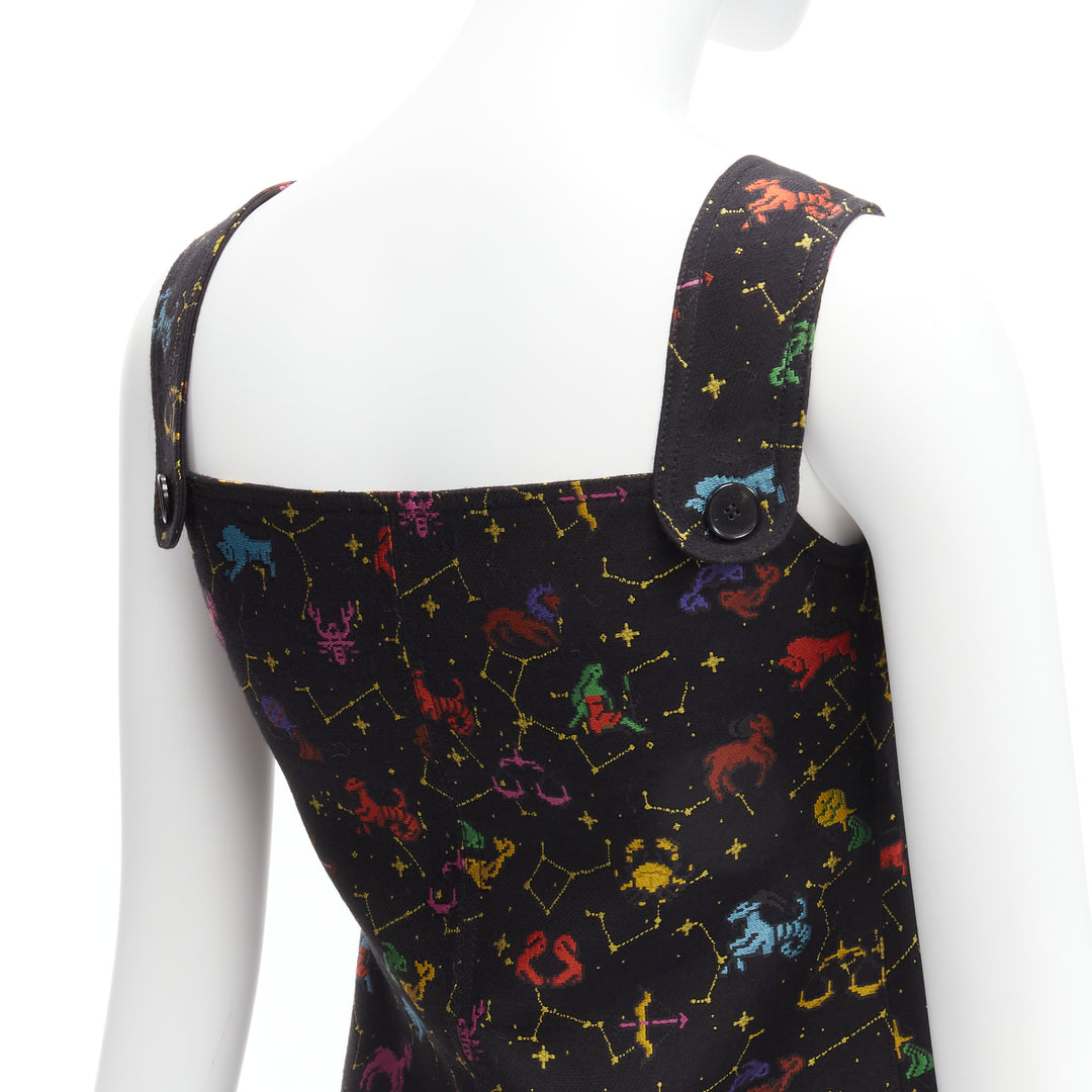 CHRISTIAN DIOR 2022 Pixel Zodiac black astrology jacquard zip mini dress FR34 XS
