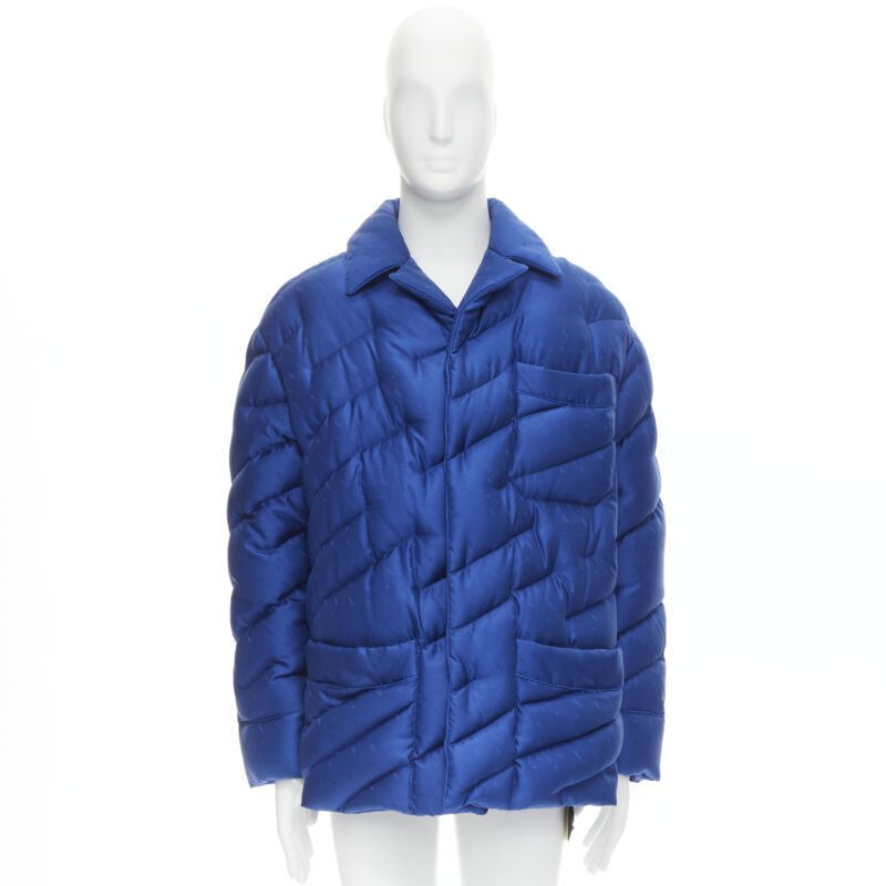 Runway FENDI 2021 Runway 100% silk blue logo goose down puffer jacket IT50 L