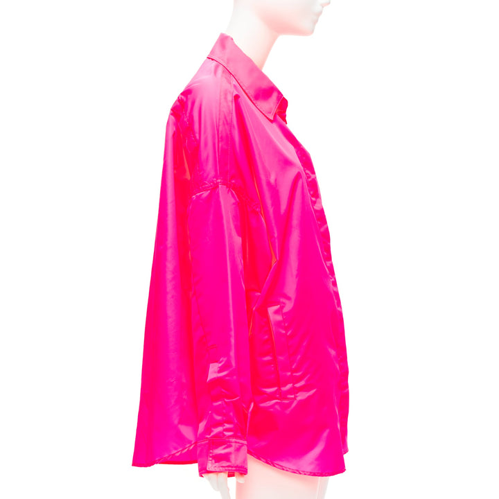 FRANKIE SHOP Perla hot pink nylon oversized shell shirt jacket XS