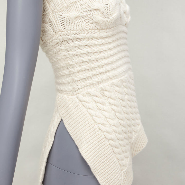 BURBERRY 100% cashmere cream one shoulder mixed cable knit pullover sweater XS