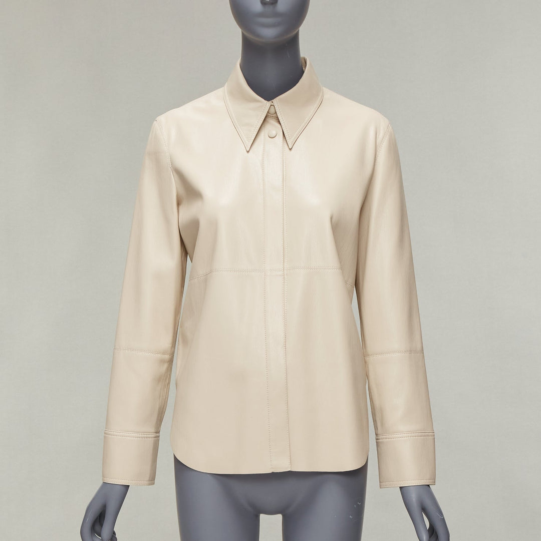 NANUSHKA stone beige vegan leather panels hidden placket minimal shirt XS