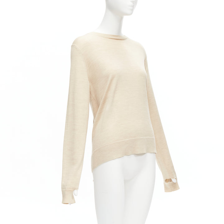 OLD CELINE Phoebe Philo beige wool silk knot tie back cut out sleeves sweater M