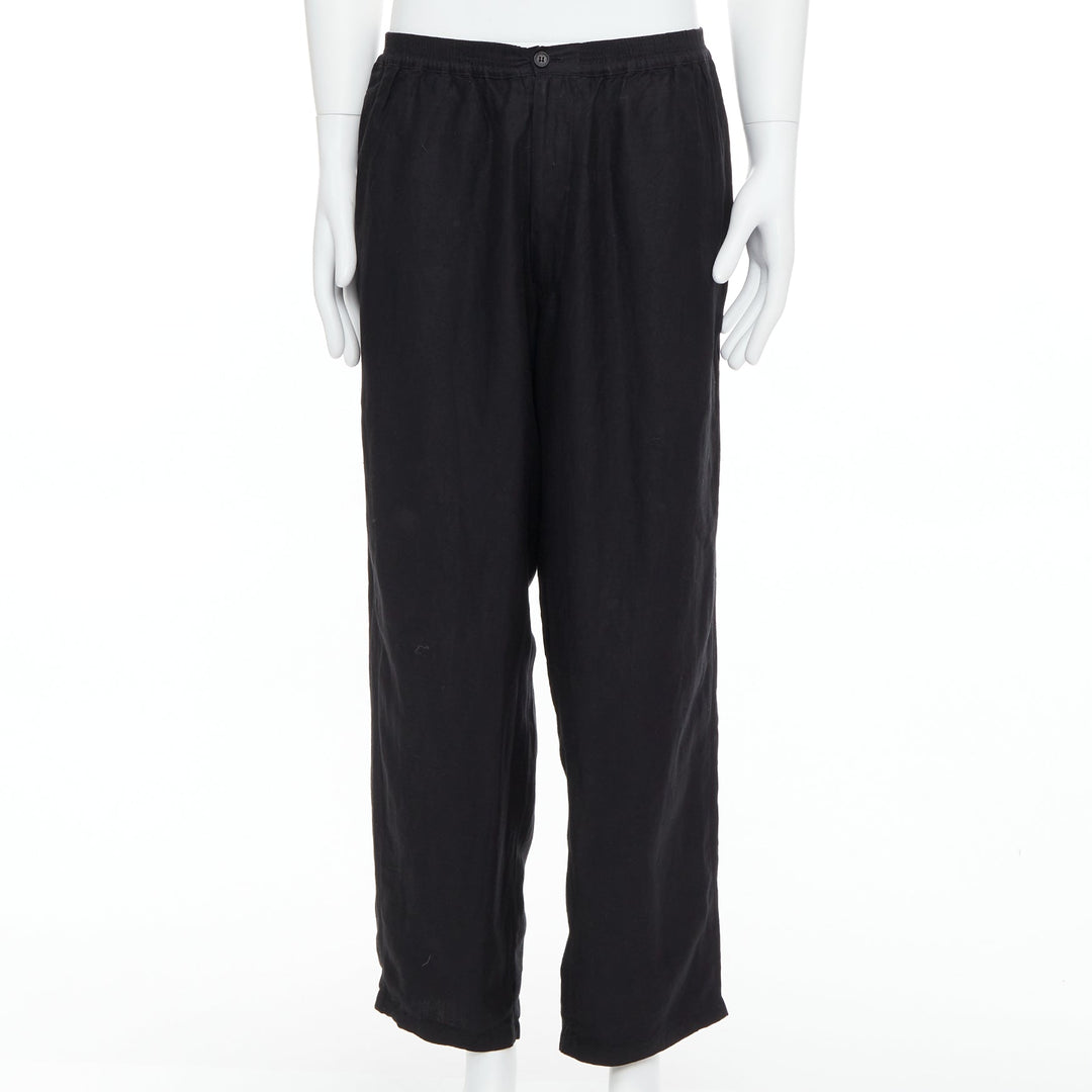 YOHJI YAMAMOTO black linen blend elasticated waistband wide pants M