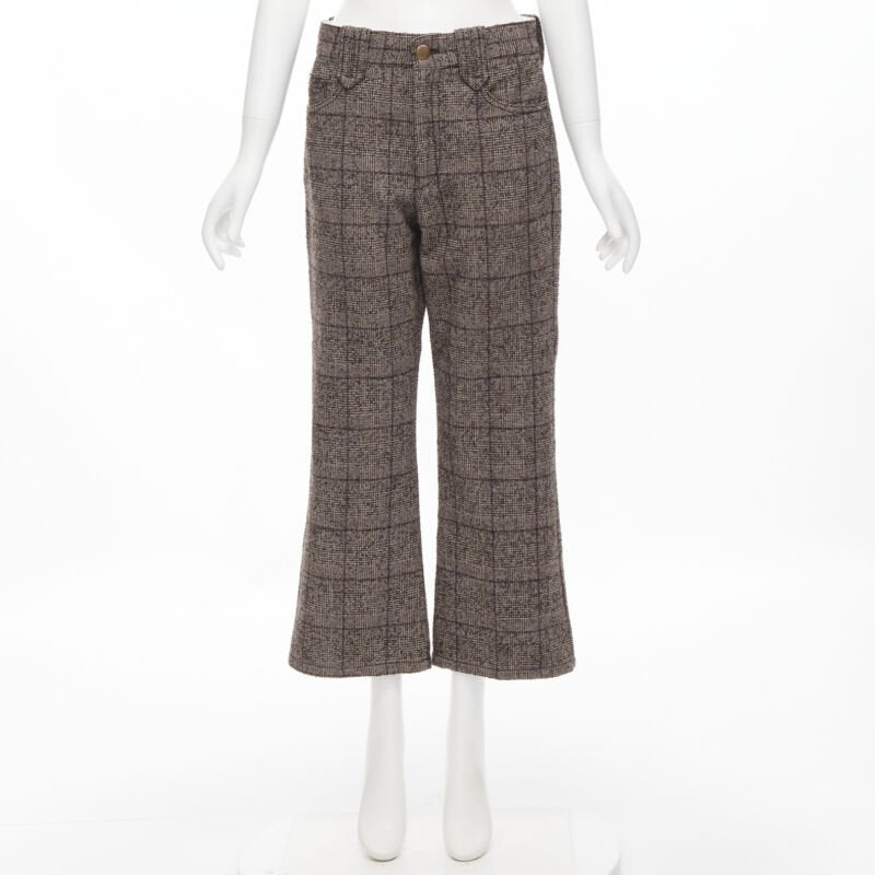 MARC JACOBS brown check tweed boucle wide leg cropped pants US2 XS