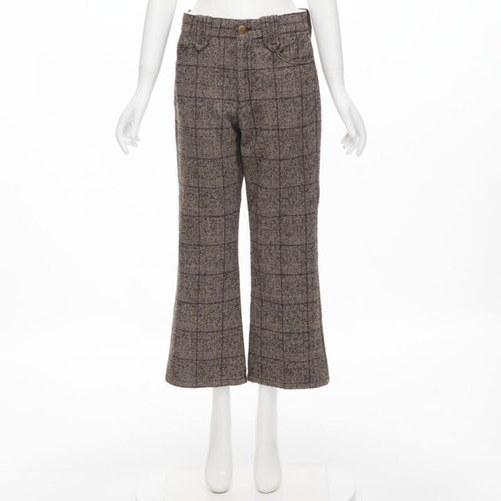 MARC JACOBS brown check tweed boucle wide leg cropped pants US2 XS