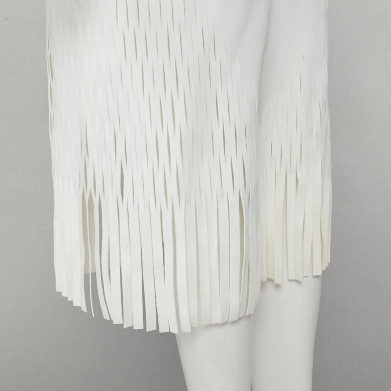 DION LEE white honeycomb cut out fringe hem midi skirt AUS 6 US2 XS